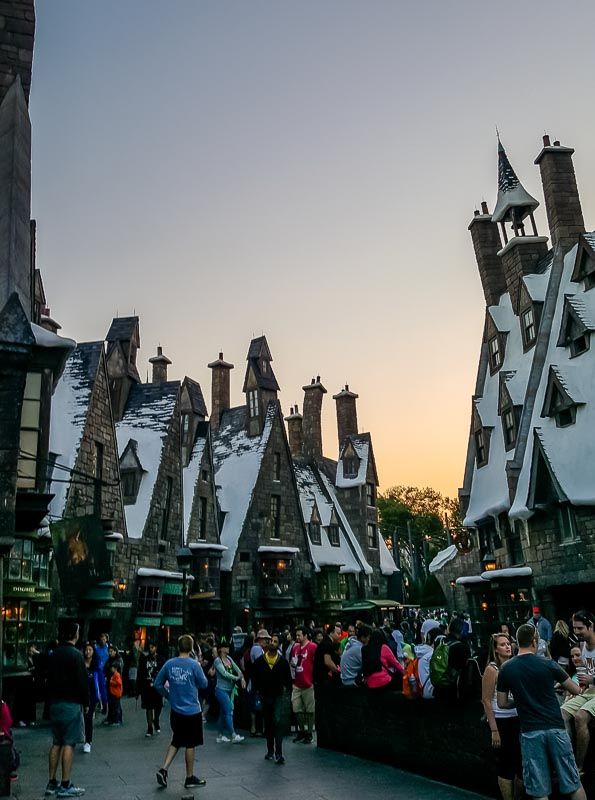 The Wizarding World of Harry Potter Diagon Alley at sunset