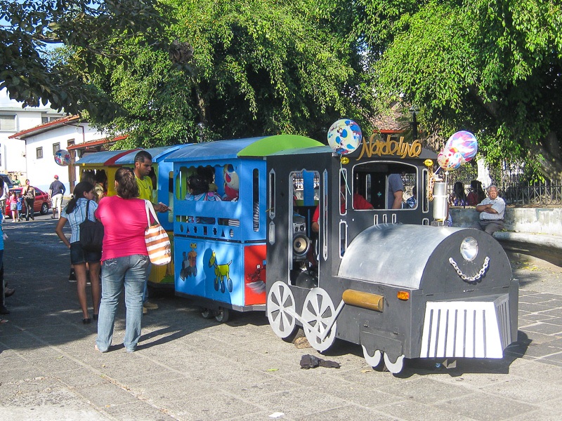 Catching the kids train in Parque Central Heredia Costa Rica