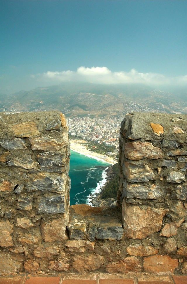 Cleopatra beach through the wall at Alanya Castle Cleopatra beach through the wall at Alanya Castle