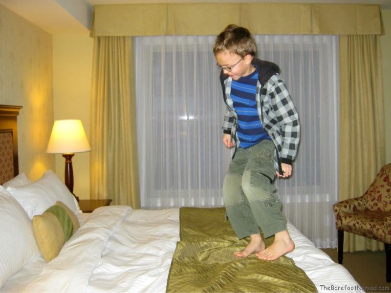 Cole Jumping on Bed Delta Sun Peaks Jumping on Bed at the Delta Sun Peaks