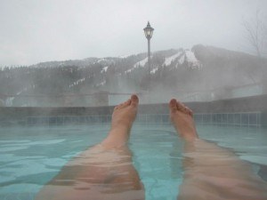 Relaxing the Hot Pool at the Delta Residences at Sun Peaks