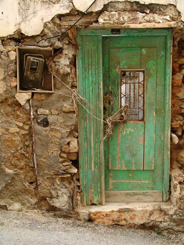 Old green door in Heraklion Crete