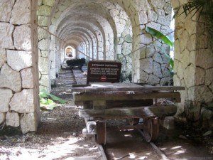 Henequen cart and rails at the hacienda Xcaret