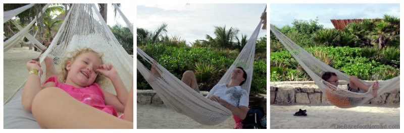 Family in hammocks