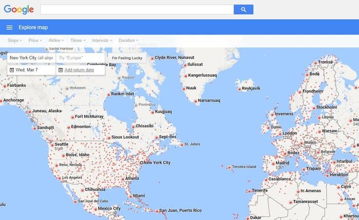 Google Flights Explore Map 2018