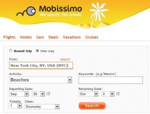 Search from New York to anywhere on Mobissimo