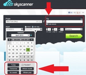 Sample Skyscanner search to any destination from New York