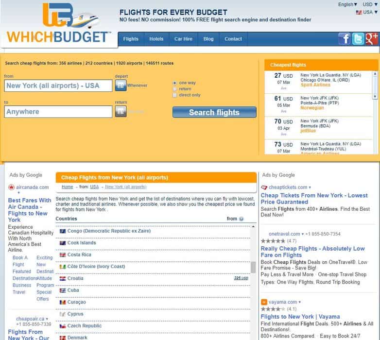 WhichBudget flights to random destination search 2018