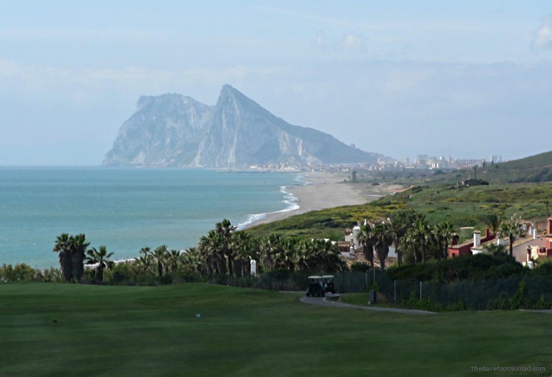 View of Gibraltar across the golf course in Spanish town of Alcaidesa