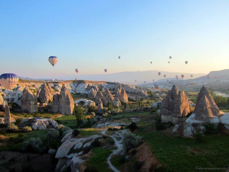 Fairy chimneys from a hot air balloon in Goreme Turkey