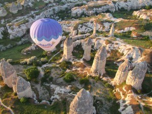 Butterfly Balloon from above Goreme Turkey Cappadocia