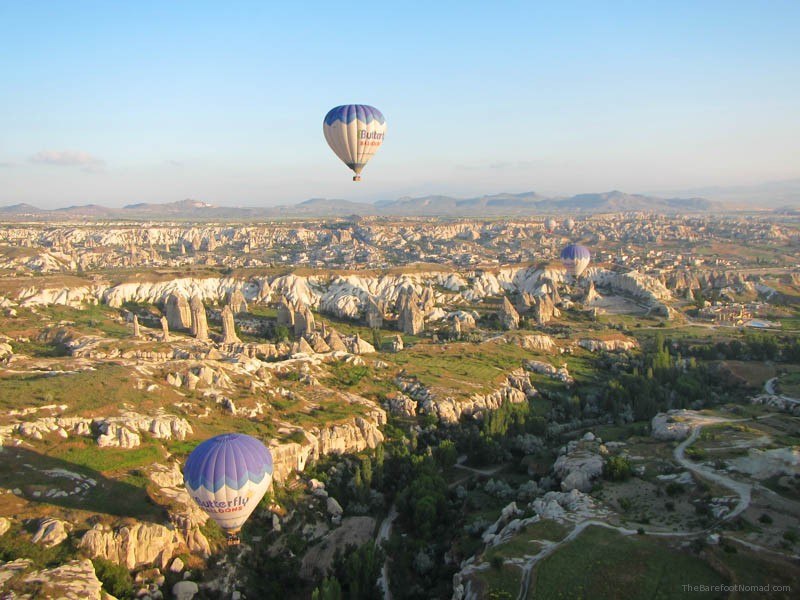 Two hot air balloons over the valley Goreme Turkey