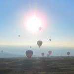 Balloons in the rising sun over Goreme Hot air balloon ride