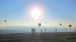 Balloons in the rising sun over Goreme Hot air balloon ride
