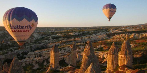 Butterfly Balloons above the fairy chimneys Goreme Turkey Cappadocia