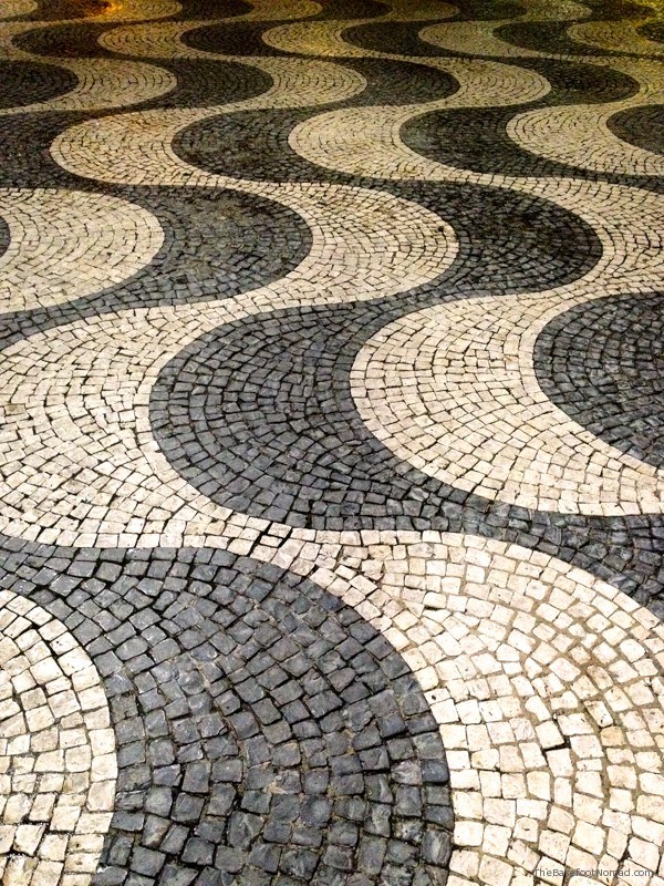 Tiles on the streets of Lisbon Portugal Black and White