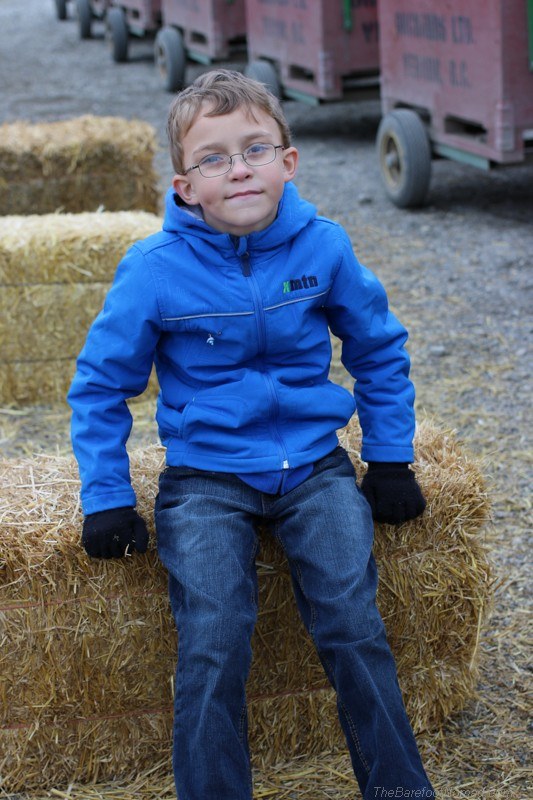 Cole on bales at the pumpkin patch