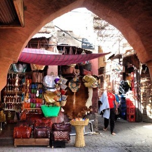 Peeking out into the narrow streets of the old medina in Marrakesh
