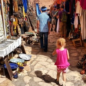 Jordan and our guide Idir in the streets of Ait Benhaddou Kasbah, Morocco