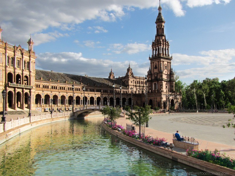 Looking down the moat at the Plaza de Espana