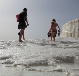 Climbing the sometimes steep hillside of Pamukkale