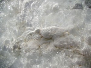 Clear water rushing down the hillside at Pamukkale