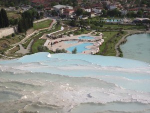 Looking down on the swimming pools beside Pamukkale Natural Park