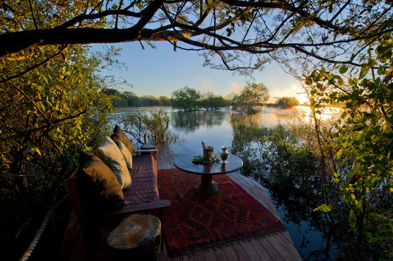 A glamping hideaway above Victoria Falls on Sindabezi Island in Zambia, Africa