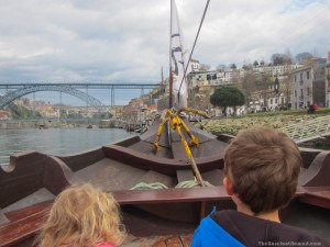 View over the bow on the Douro River in Porto