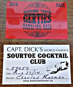 Sourtoe Cocktail Club card and Diamond Tooth Gertie's 2014 pass