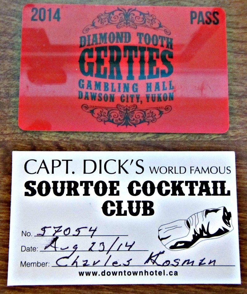 Sourtoe Cocktail Club card and Diamond Tooth Gertie's 2014 pass