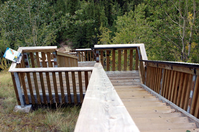 A view down the long, long flight of stairs at Five Finger Rapids in the Yukon