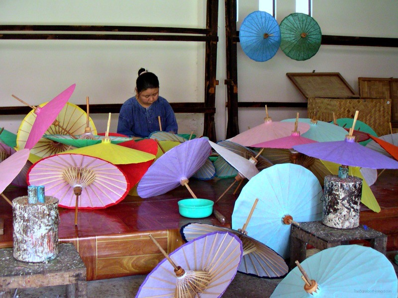 Paper umbrellas being made in Chiang Mai Thailand