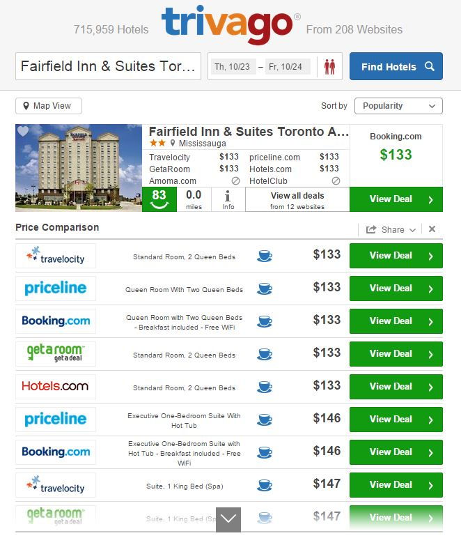 Screenshot of Trivago Fairfield Inn