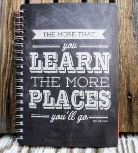 Marshalls back to school shopping notebook on bench
