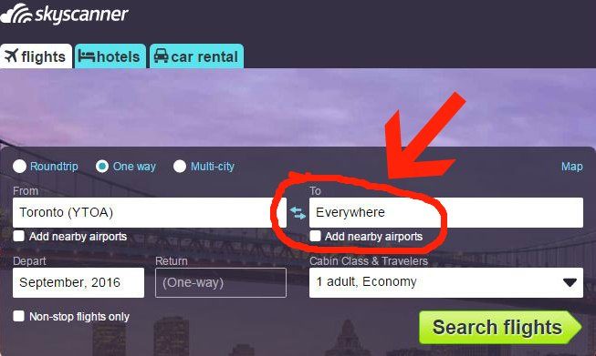 Skyscanner September 2016 Toronto Everywhere Start Arrow