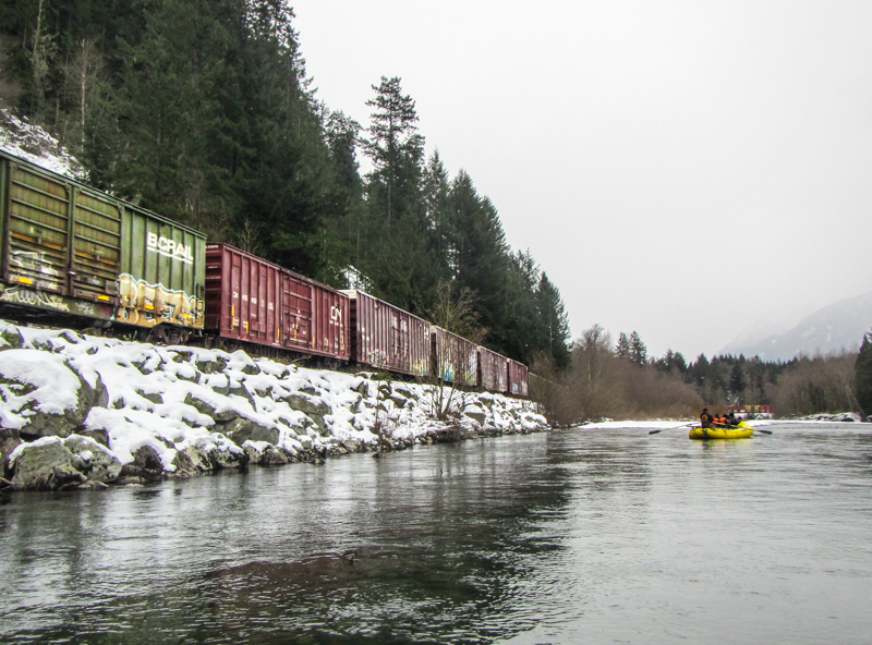 Eagle Float Train Beside the River Eagle Float with Sunwolf in Squamish