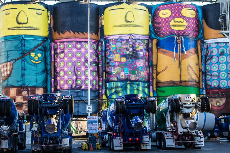 The Giants Graffiti Mural on Silos at Cement Factory at Granville Island Vancouver. The Very Best of What to Do, See and Eat in Vancouver.
