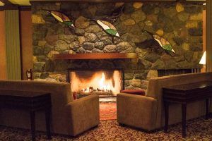 The fireplace at Harrison Hot Springs Resort and Spa