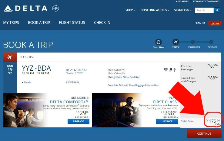 Fare confirmation Delta Toronto to Hamilton Bermuda September 2016 175