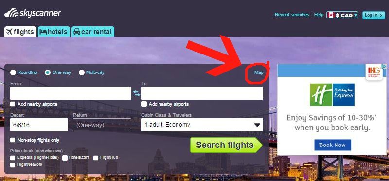 Skyscanner where to find link to the map