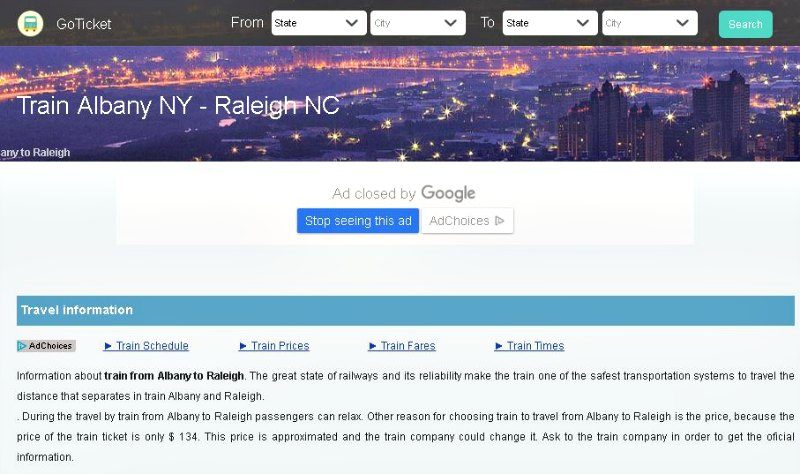 GoTicket Albany NY to Raleigh NC Train Info