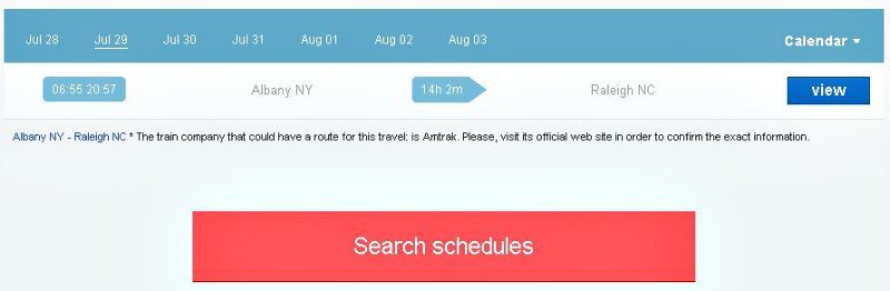 GoTicket Albany Ablany NY to Raleigh NC Train Schedule