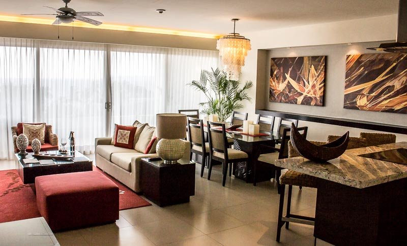 Living and dining area in my two bedroom suite at the Marival Residences Luxury Resort 