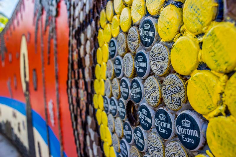 The mural of Saint Francis in the centre of San Pancho made of thousands of bottle caps in San Pancho Riviera Nayarit