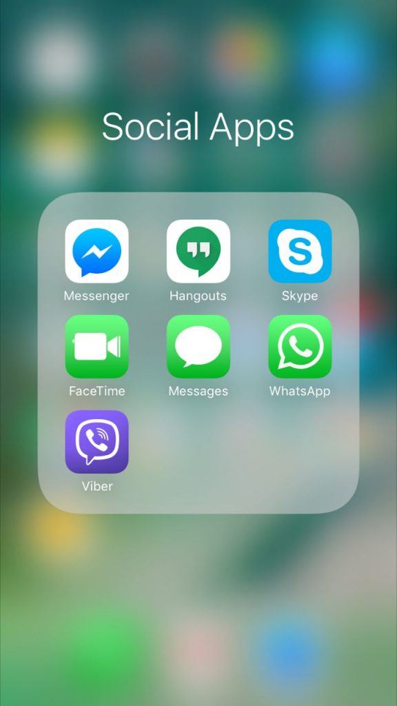 Social App Icons for the iPhone including Hangouts, Skype, Messenger, Whatsapp, Facetime and Viber