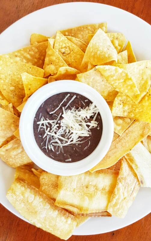 Homemade nacho chips and black bean dip Victoria House Belize