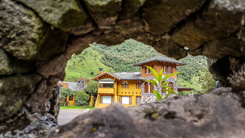 Keyhole peek through stone at Termas Papallacta Hotel