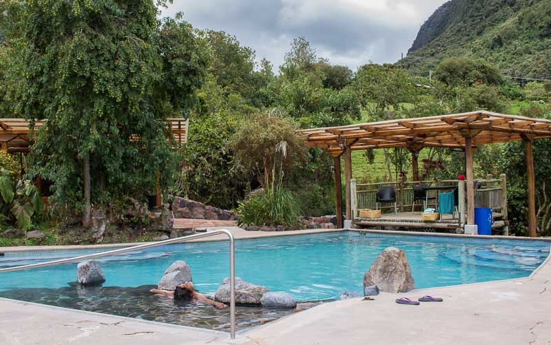 Public area lounging in upper pool at Termas Papallacta