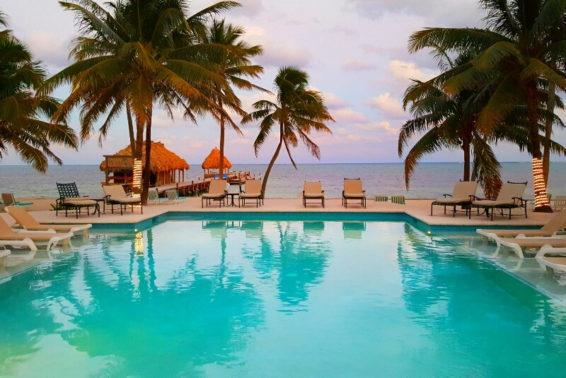 Sunset by the pool Victoria House Belize